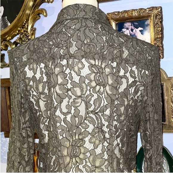 bebe Floral Lace Olive Green Shirt Jacket Shirt 10 - Picture 9 of 14